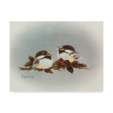 Peggy Harris 'Chickadees And Holly' Canvas Art,18x24